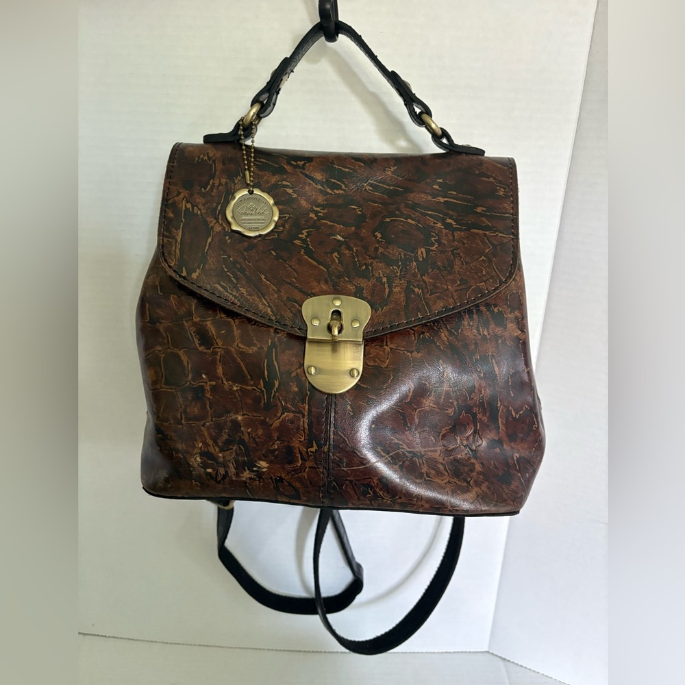 Patricia Nash Sinclair animal print leather convertible backpack